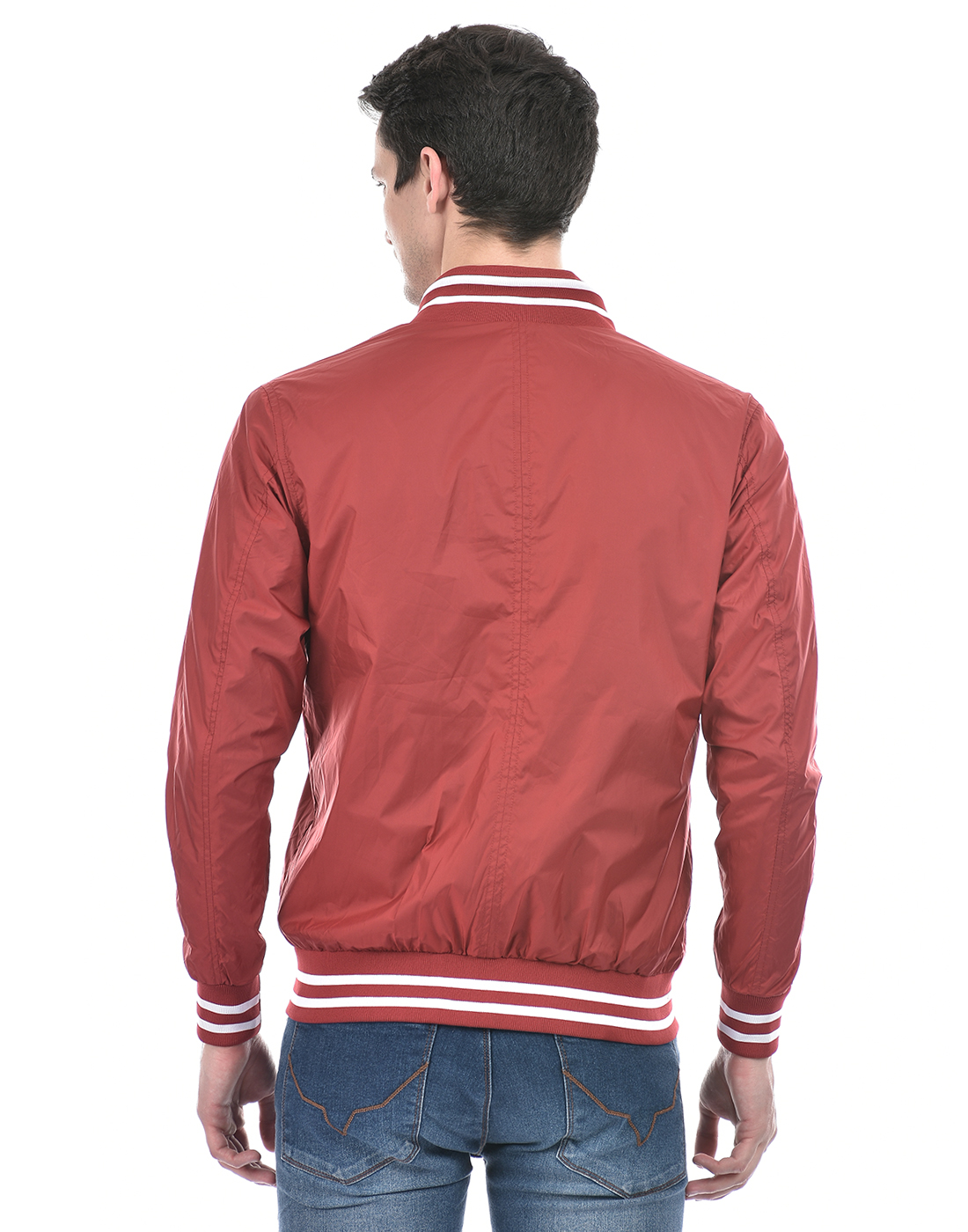 Numero Uno Men Striped Maroon Jacket